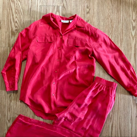 Vintage Pants - Vintage Christie & Jill Red Silk Top & Pants Set